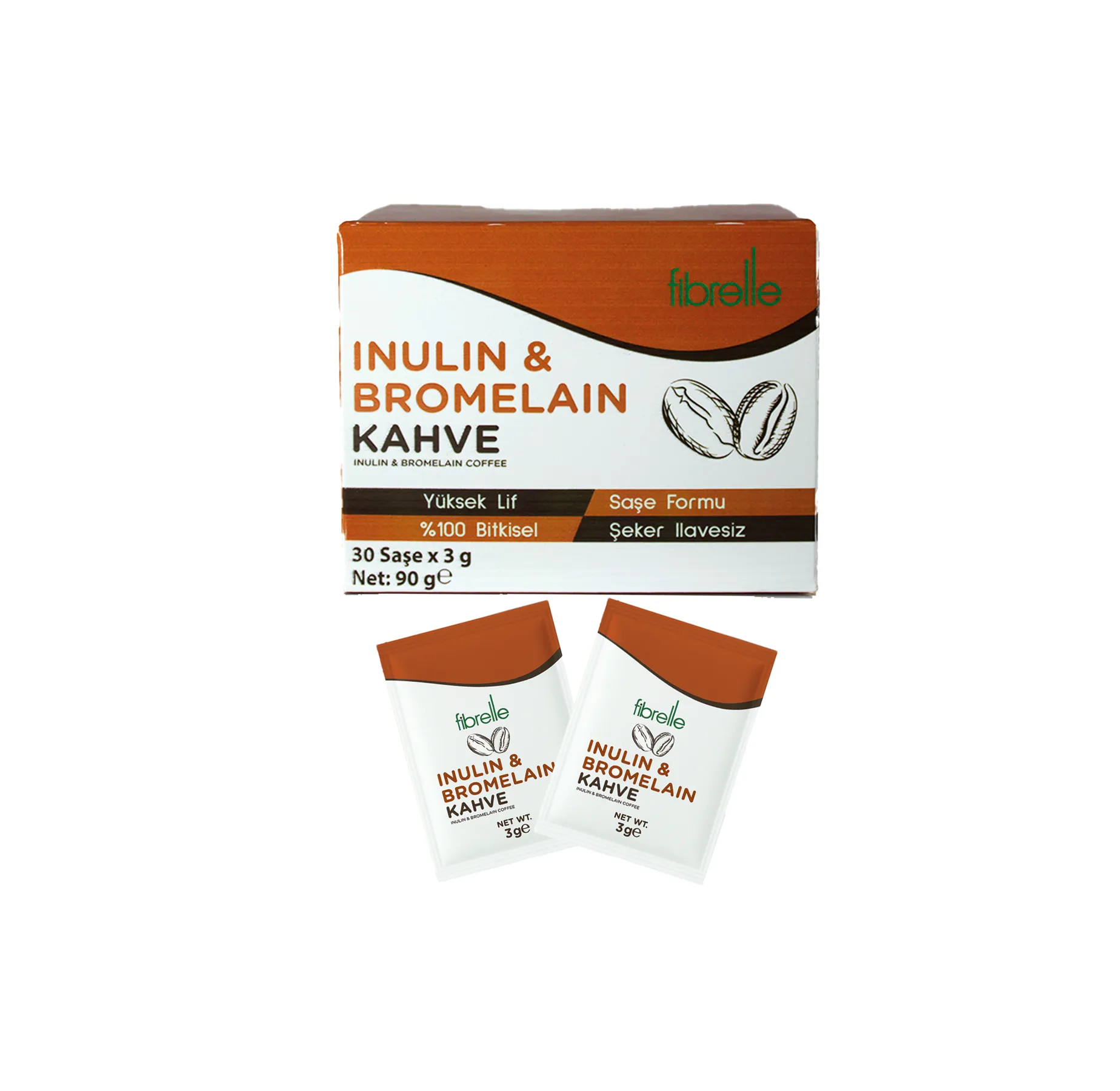 Fibrelle İnülin-Bromelain Kahve Detox 30 Adet 3 gr Kutu Saşe 90 g